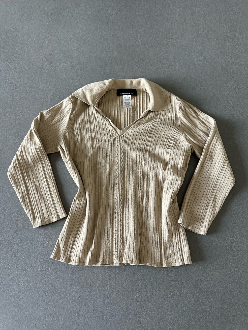 Jones New York Tan Pleated Stretch Blouse w/Collar